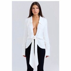 House of CB Elegant White Tie-Front Blouse